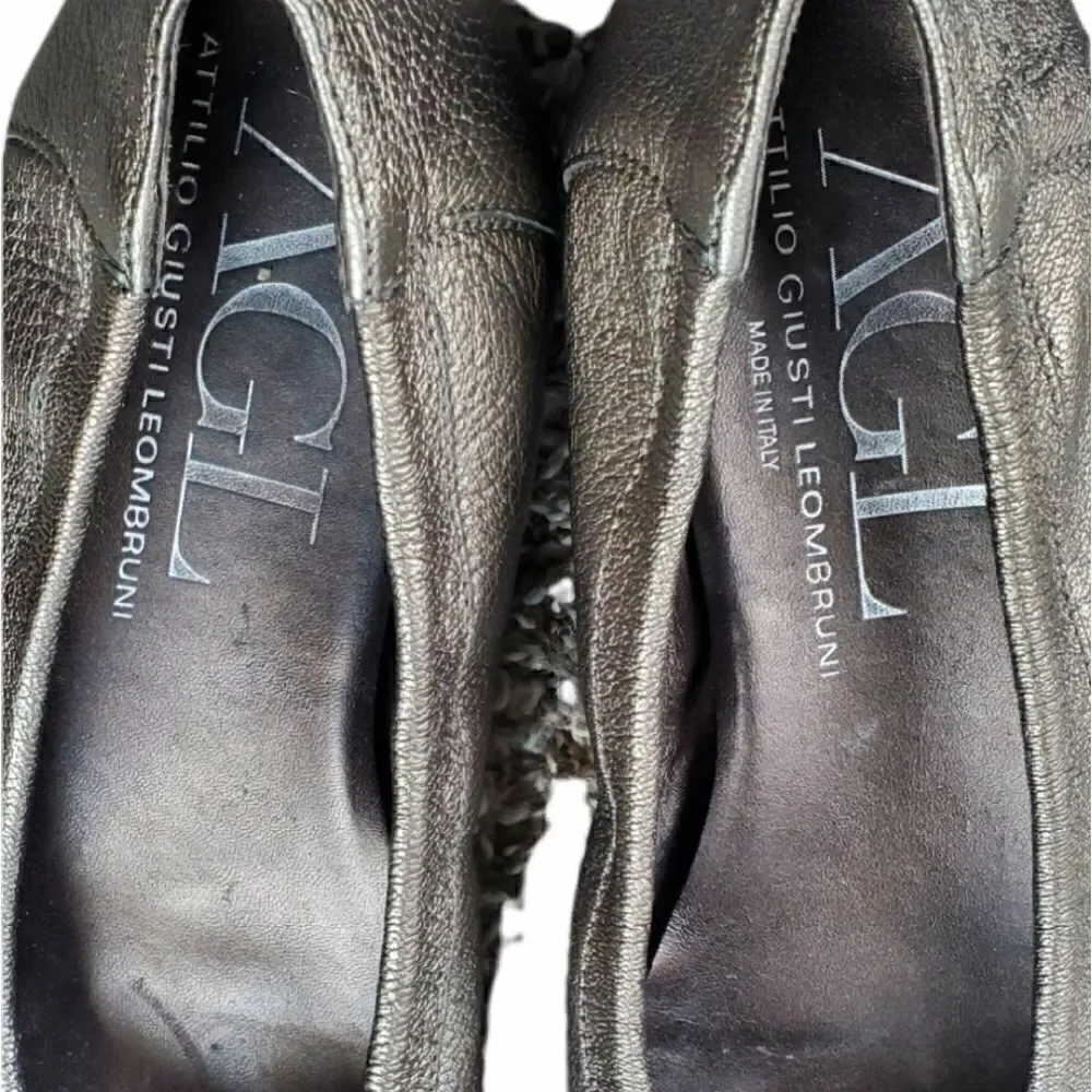 AGI Atillo Gusti Leumbruni Metallic & Black Patent Leather Ballet Flats